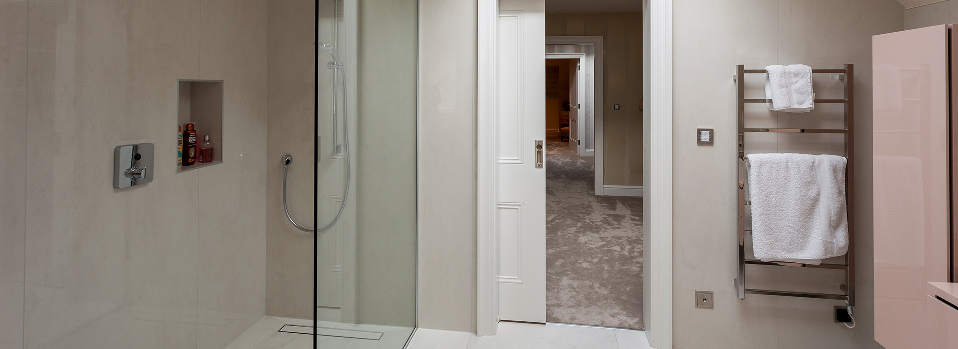 Sliding pocket door to shower
